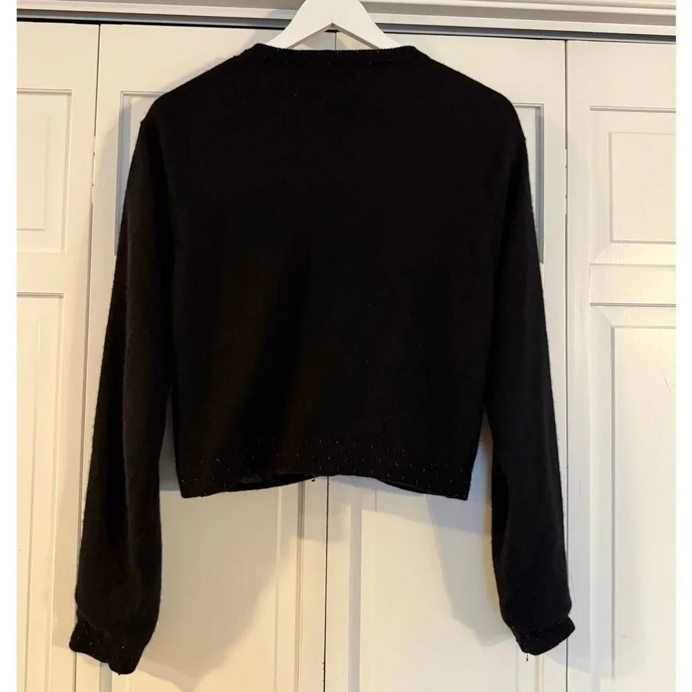 Pierre Lefond Wendy Foster Vintage black wool angora beaded cardigan sweater M - Picture 5 of 12